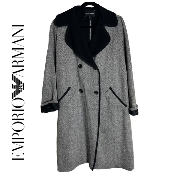 Authentic Emporio Armani Herringbone Double-Breasted Long Belted Coat Size EU46‎ - Picture 1 of 15
